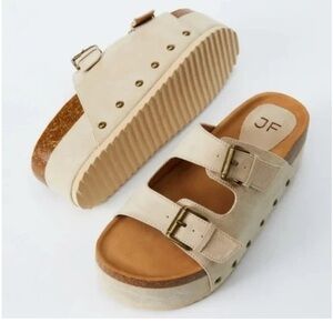 JUSTFAB Abbie Platform Slide Sandal in Semolina Beige Women’s  9.5